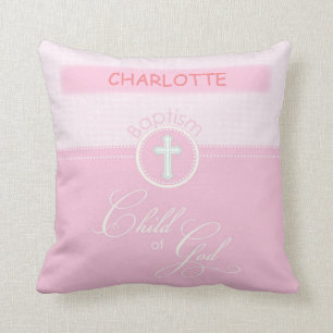 Granddaughter Baptism, Custom Name, Pink Child o Cushion