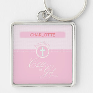 Granddaughter Baptism, Custom Name, Pink Child o Key Ring
