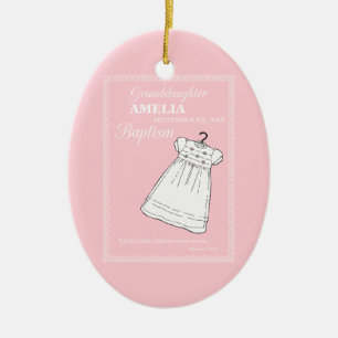 Granddaughter, Baptism Gown on Pink Personalised Ceramic Tree Decoration