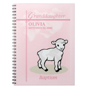 Granddaughter Baptism Pink Girl Lamb Name and Date Notebook