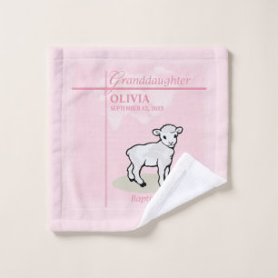 Granddaughter Baptism Pink Girl Lamb Name and Date Wash Cloth