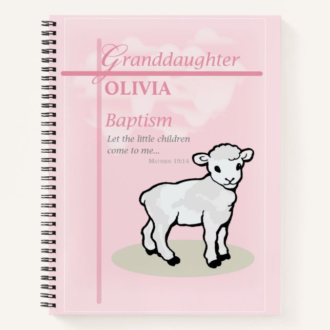 Granddaughter Baptism Pink Lamb Personalised Notebook (Front)
