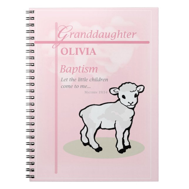 Granddaughter Baptism Pink Lamb Personalised Notebook (Front)