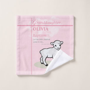 Granddaughter Baptism Pink Lamb Personalised Wash Cloth