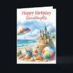 Granddaughter Beach Birthday Folded Greeting Card<br><div class="desc">This birthday card was created for girls that like the beach.  The  image features a digital watercolor of the beach,  with sandcastle,  beach ball and seashell.  Personalise the greeting to make this card extra special. (Ai art created by Susang6)</div>