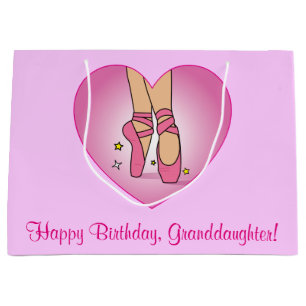 Granddaughter Birthday Ballet Slippers in Heart Large Gift Bag