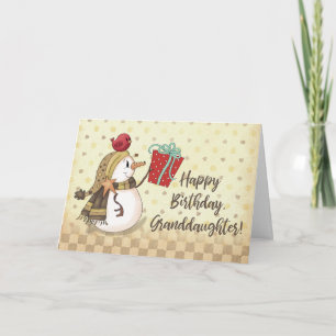 Granddaughter Birthday Bird on Snowman Present Card