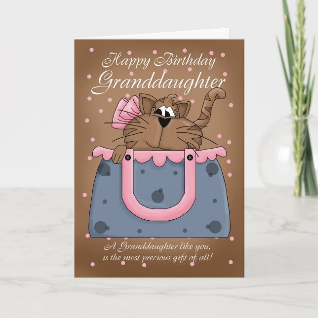Granddaughter Birthday Card - Cute Cat Purse Pet (Front)