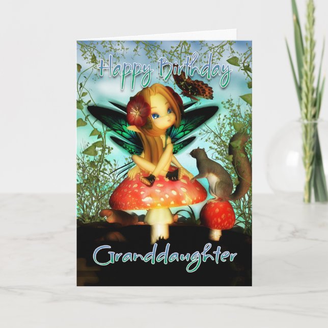 Granddaughter, Birthday Card, Cute Little Fairy Card (Front)