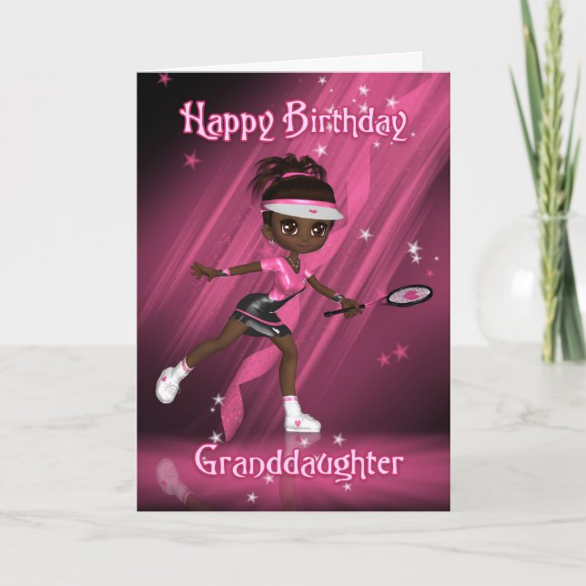 Granddaughter Birthday Card Tennis Player - Tweens (Front)
