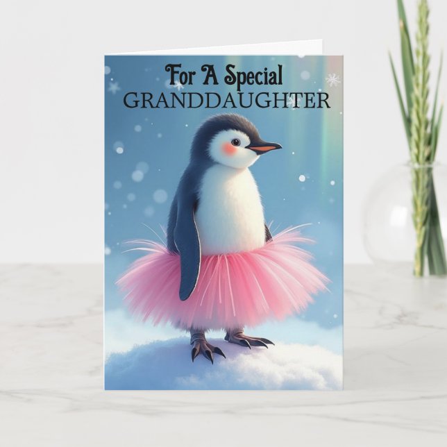 Granddaughter Birthday Cute Ballerina Penguin Card (Front)