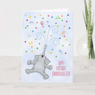 Granddaughter Birthday, Elephant & Confetti Card