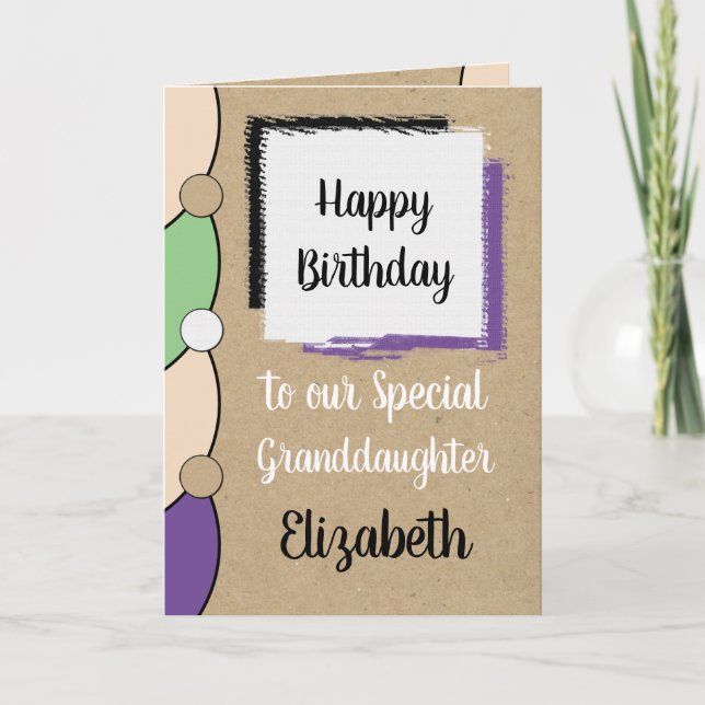 Granddaughter birthday green white rustic card (Front)