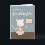 Granddaughter Birthday Kitty in a Dress  Card<br><div class="desc">Birthday card for a granddaughter has a cute hand-drawn cat, painted in soft pastel hues. Kitty is standing and wearing adorable pink and green attire, which adds a whimsical touch to its furry persona. In its paw is a simple flower, as if presenting a gift with a gentle grace. The...</div>