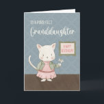 Granddaughter Birthday Kitty in a Dress  Card<br><div class="desc">Birthday card for a granddaughter has a cute hand-drawn cat, painted in soft pastel hues. Kitty is standing and wearing adorable pink and green attire, which adds a whimsical touch to its furry persona. In its paw is a simple flower, as if presenting a gift with a gentle grace. The...</div>