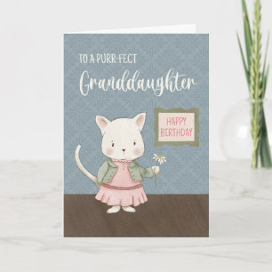 Granddaughter Birthday Kitty in a Dress  Card