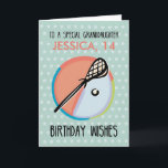 Granddaughter Birthday, Lacrosse Sport, Personaliz Card<br><div class="desc">For the sports lover,  this lacrosse card for your granddaughter's 14th birthday will delight her as you wish 
her a winning day! Personalize with her name and age. The background has soft stars behind the ball and lacrosse stick.</div>