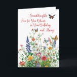 Granddaughter Birthday Love In Bloom Wildflowers Card<br><div class="desc">This charming birthday card is a heartfelt way to celebrate a special granddaughter. The front features a beautiful wildflower and butterfly design, symbolising the love and joy that surround her. Inside, a warm and uplifting message reminds her how cherished she is while wishing her a day filled with happiness. A...</div>