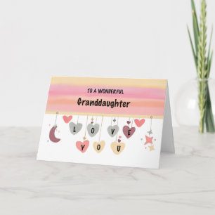 Granddaughter Birthday Love Watercolor Hearts Moon Card