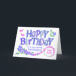 Granddaughter Birthday Pink and Blue Periwinkles  Holiday Card<br><div class="desc">A very pretty, floral birthday card for your granddaughter, with Periwinkle flowers in purplish blue ranging through lavender blue to pink. The front cover greeting is 'Happy Birthday' in large letters, filled with patterns from my 'Periwinkle Patch' collection and 'to a very special Granddaughter'. The large periwinkles in the left...</div>