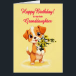 Granddaughter Birthday Puppy and Flowers<br><div class="desc">A cute birthday card for a granddaughter. A cuddly puppy holding a bunch of flowers and saying 'Happy Birthday'. Celebrate a birthday with this irresistible card showcasing a sweet puppy holding a bunch of daisy flowers,  perfect for melting hearts.</div>