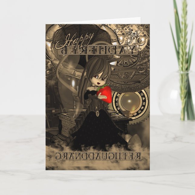Granddaughter Birthday Steampunk Moonies Cutie Pie Card (Front)
