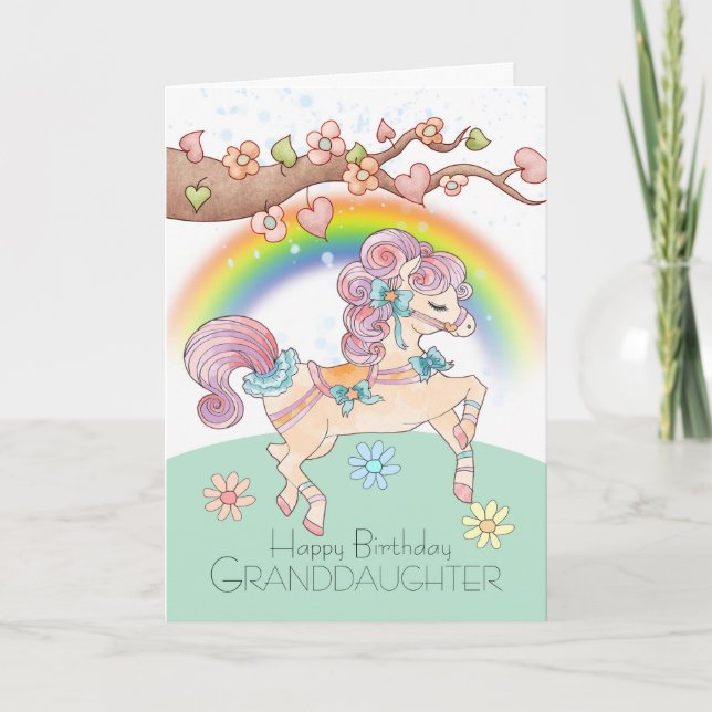 Granddaughter Birthday With A Sweet Prancing Pony Card (Front)