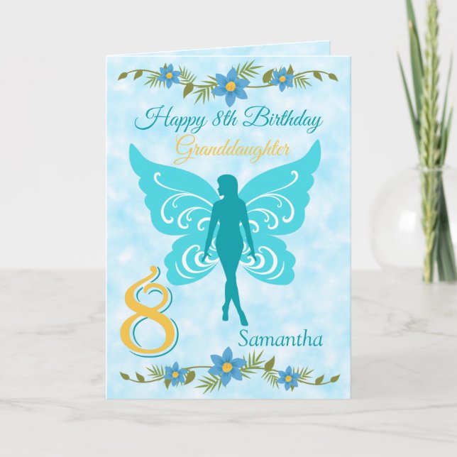 Granddaughter Blue Fairy 8th Birthday Card (Front)