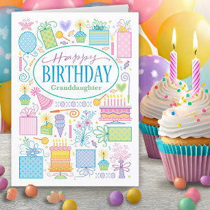 Granddaughter Bright Pastel Birthday Icons Card