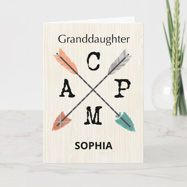 Granddaughter Camp Personalise Name Arrows Card (Front)