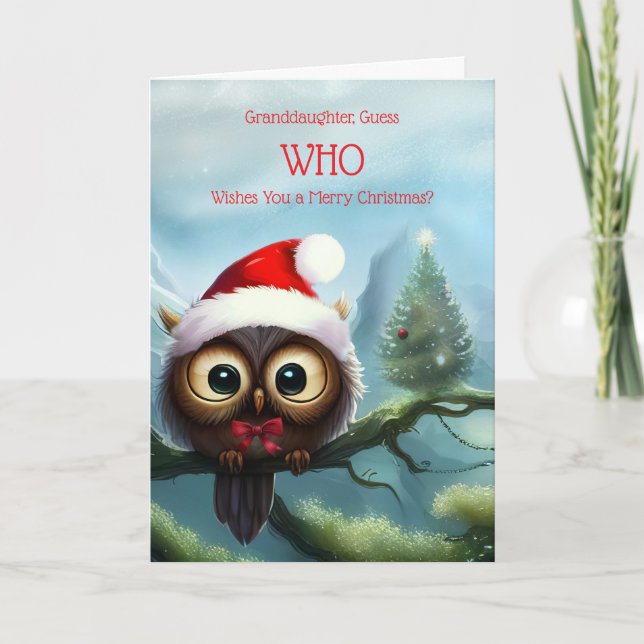 Granddaughter Christmas Holiday with Cute Owl  Card (Front)