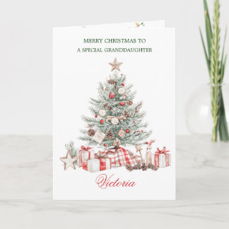 Granddaughter Christmas Tree Presents Holiday Card