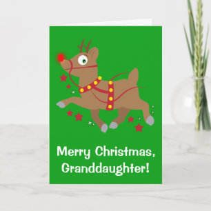 Granddaughter Christmas with Red-Nosed Reindeer Holiday Card