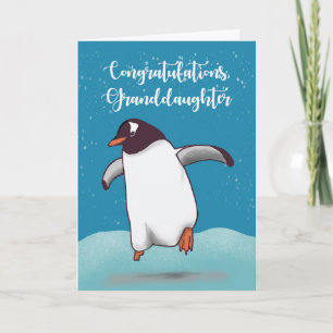 Granddaughter Congratulations Penguin Jumping Joy Card