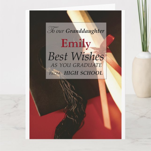 Granddaughter Custom Name, Emily, High School Grad Card (Front)