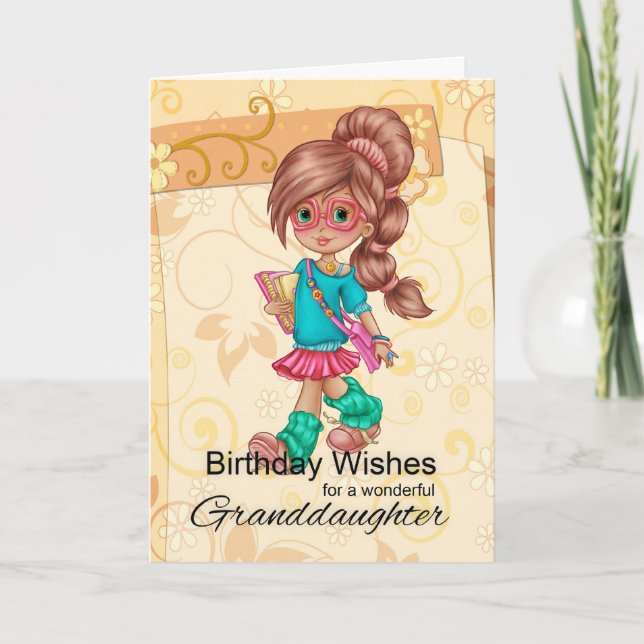 Granddaughter Cute And Trendy Birthday Greetings Card (Front)