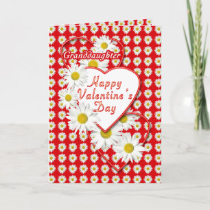 Granddaughter Daisies and Hearts Valentine Card