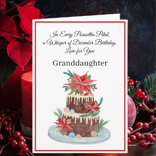 Granddaughter December Birthday Cake Poinsettias  Card