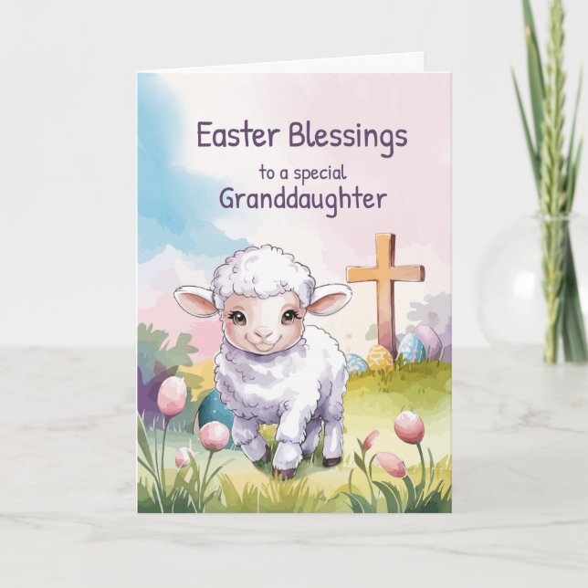 Granddaughter Easter Blessings Christian Lamb  Card (Front)