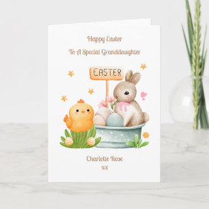 Granddaughter Easter Bunny Rabbit and Chick Card