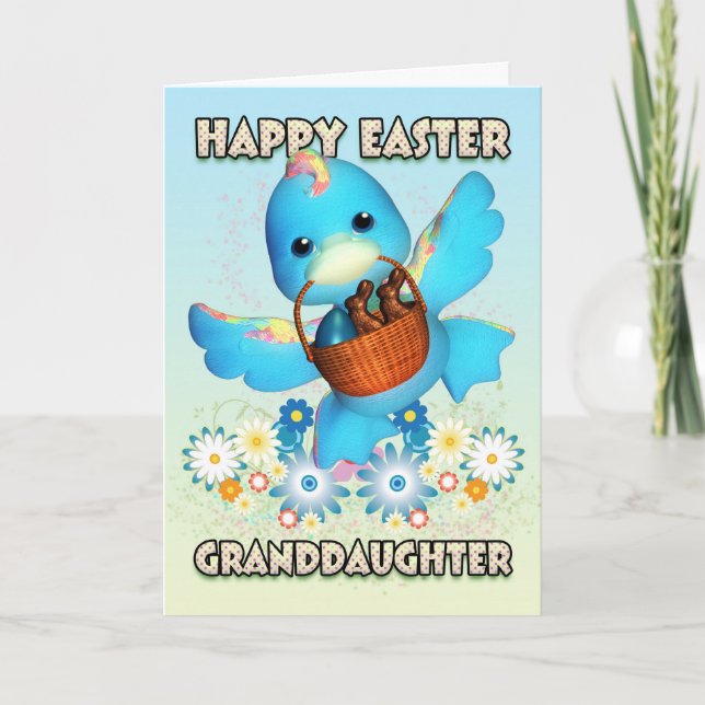 Granddaughter Easter Card - Cute Duck With Basket (Front)