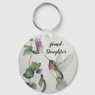 Granddaughter Elegant Hummingbird Button Keychain