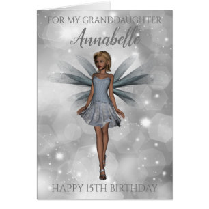 Granddaughter Elegant Silver 15th Birthday Card