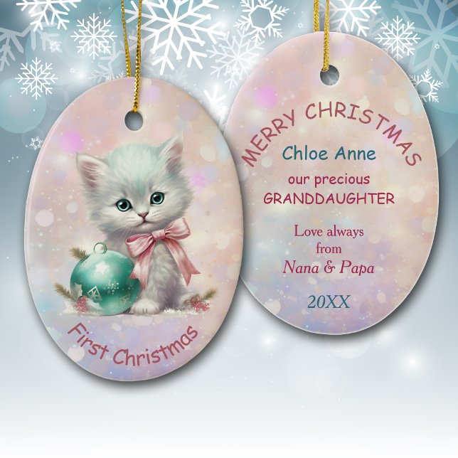 Granddaughter First Christmas Kitten Ceramic Tree Decoration (Creator Uploaded)
