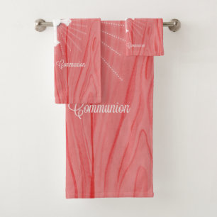 Granddaughter First Communion Cross and Rays Bath Towel Set