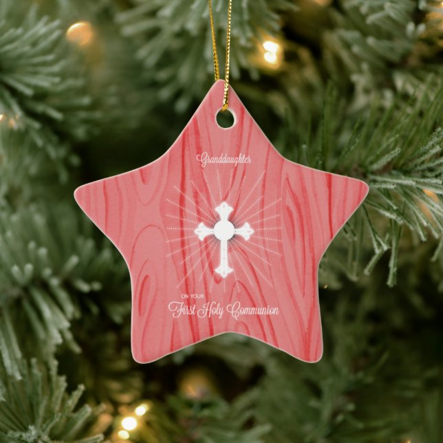 Granddaughter First Communion Cross and Rays Ceramic Tree Decoration (Tree)