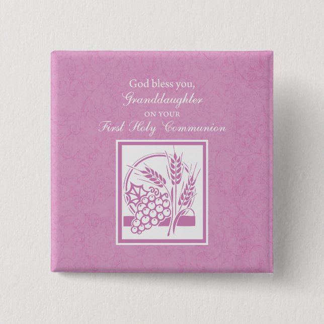 Granddaughter First Communion, Pink 15 Cm Square Badge (Front)