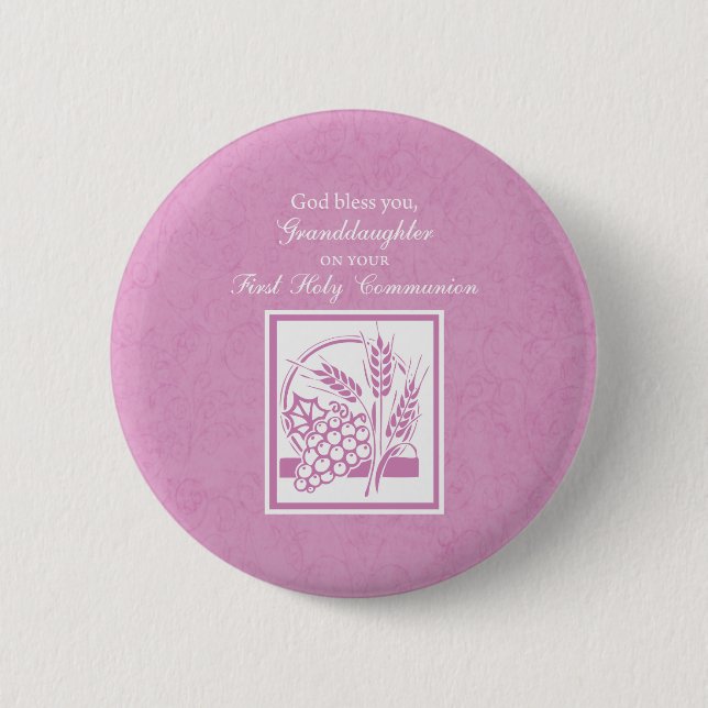Granddaughter First Communion, Pink 6 Cm Round Badge (Front)