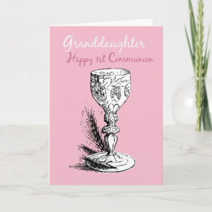 Granddaughter First Communion, Pink Card