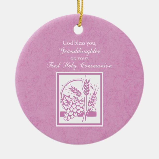 Granddaughter First Communion, Pink Ceramic Tree Decoration (Front)
